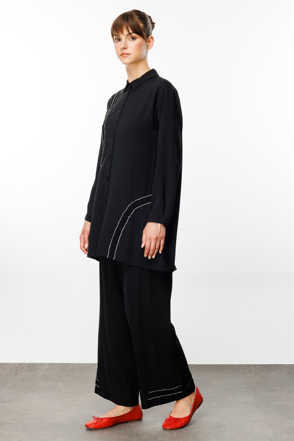 Garni Chiffon Tunika S / Textur-Ipekce Anzughose-Black