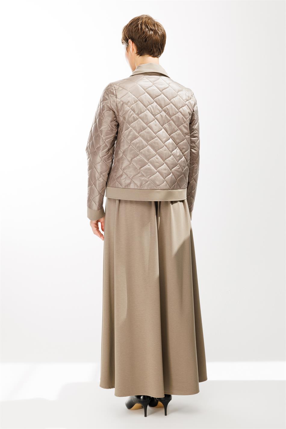 Şan Örme Kapitone Etek Ceket Kombinli Takım-Vizon