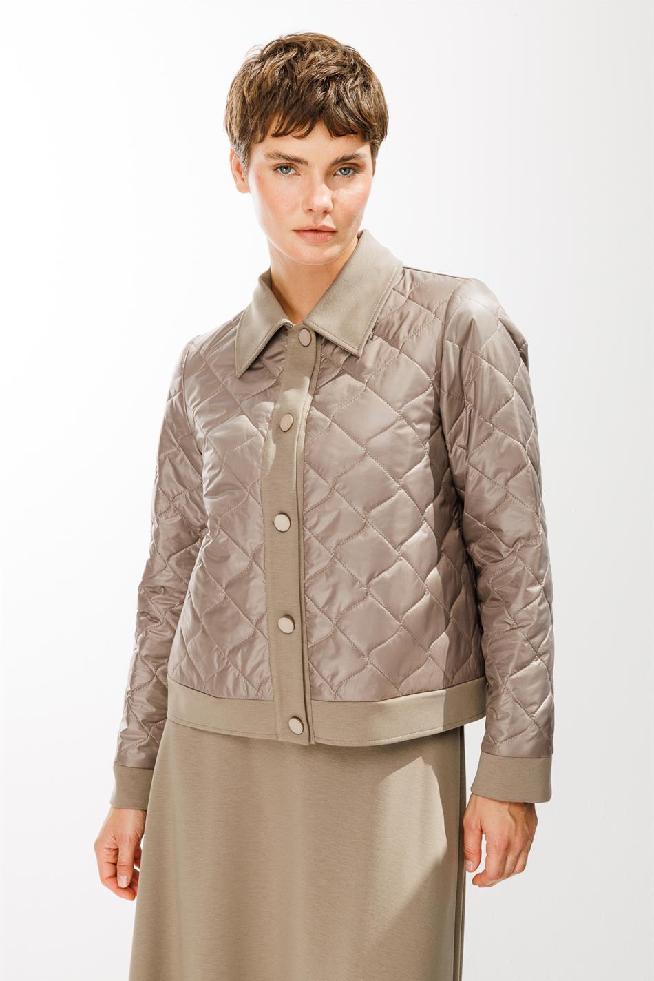 Şan Örme Kapitone Etek Ceket Kombinli Takım-Vizon