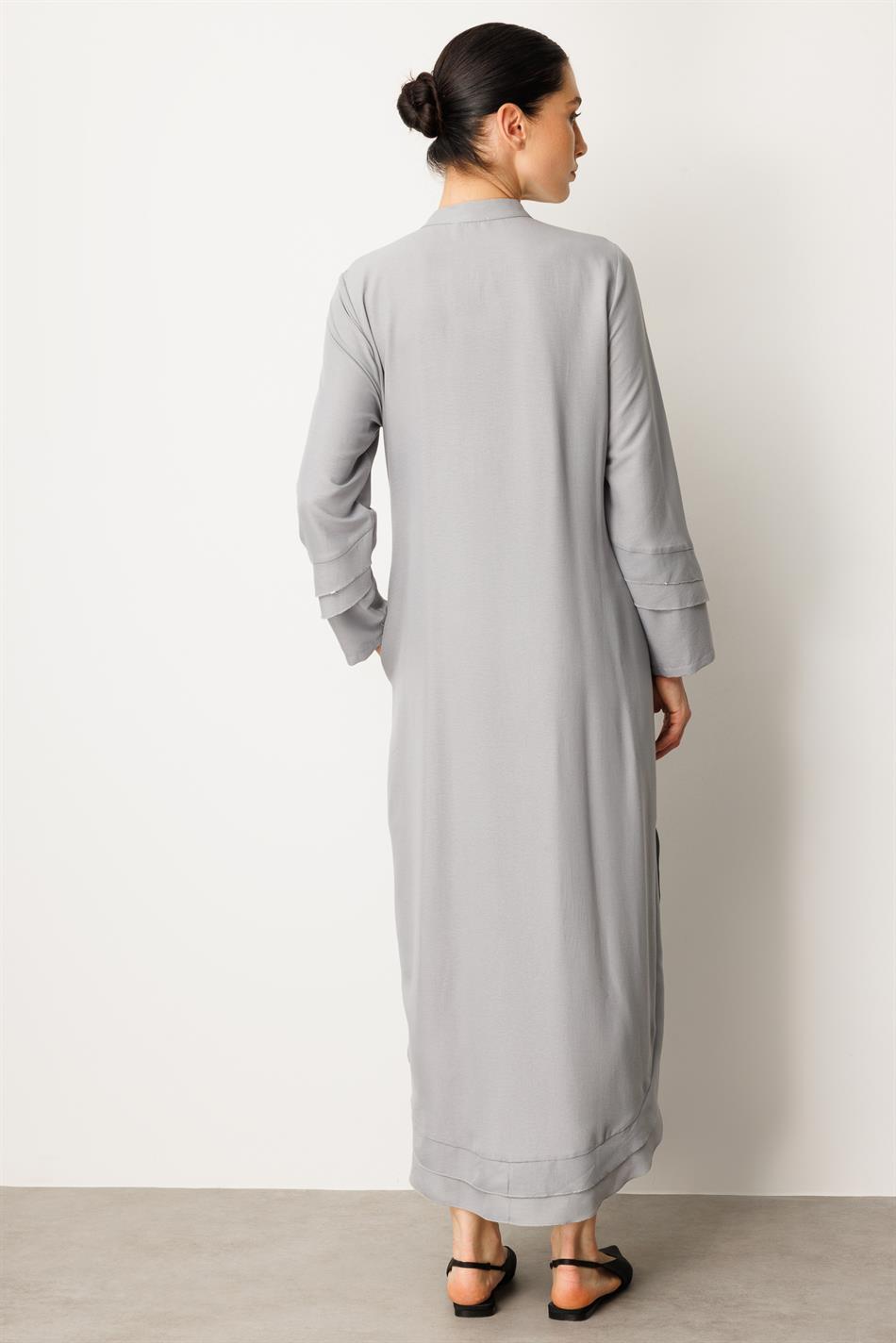 Lichtgewicht, dunne zijden cape met chiffon en sierdetails - Grijs