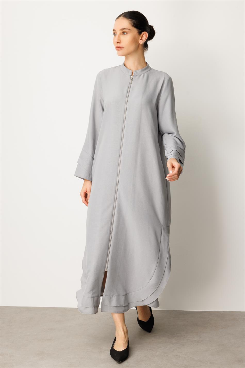 Lichtgewicht, dunne zijden cape met chiffon en sierdetails - Grijs
