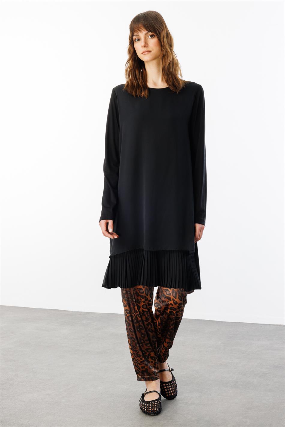 Chiffonbluse und Leopardenmuster-Hose im Set – Leopardenmuster