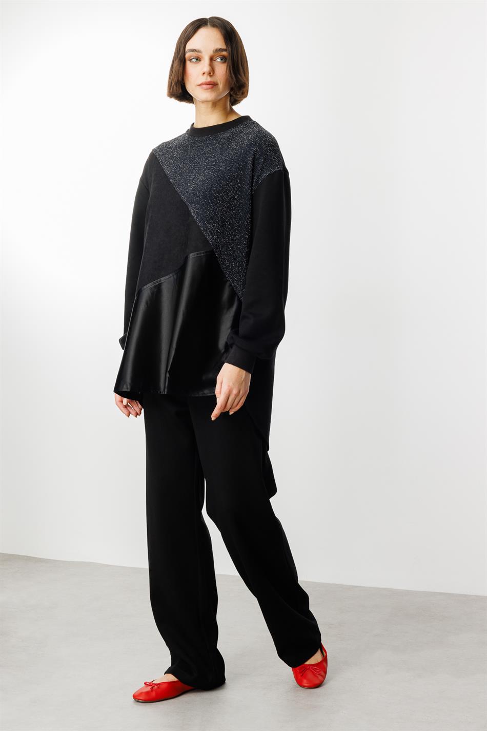 Jas met glitter- en satijnen afwerking - Zwart