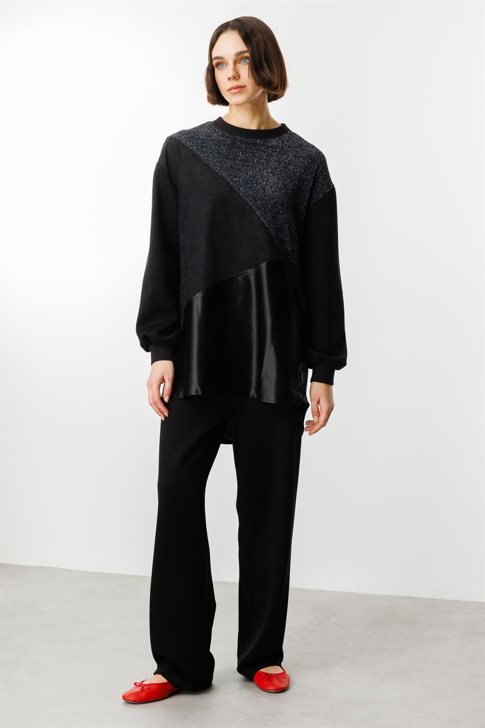 Jas met glitter- en satijnen afwerking - Zwart