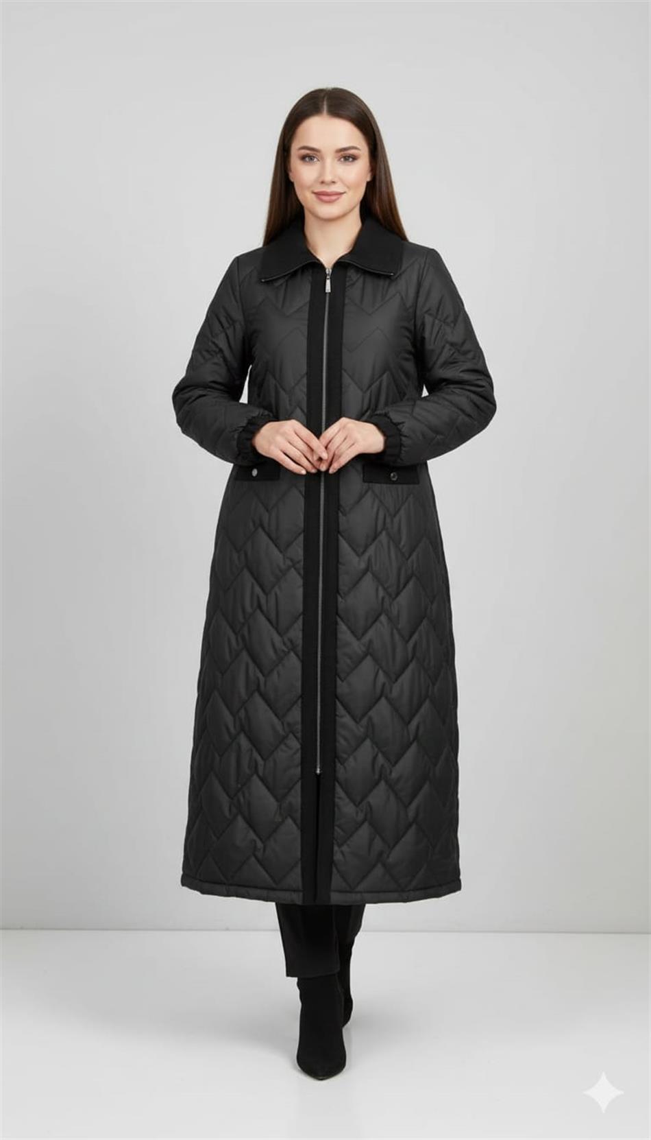 Yumşaq Liflə Doldurulmuş, Xüsusilə Ətraflı, Astarlı, Zamansız Palto/Gödəkçə - Qara