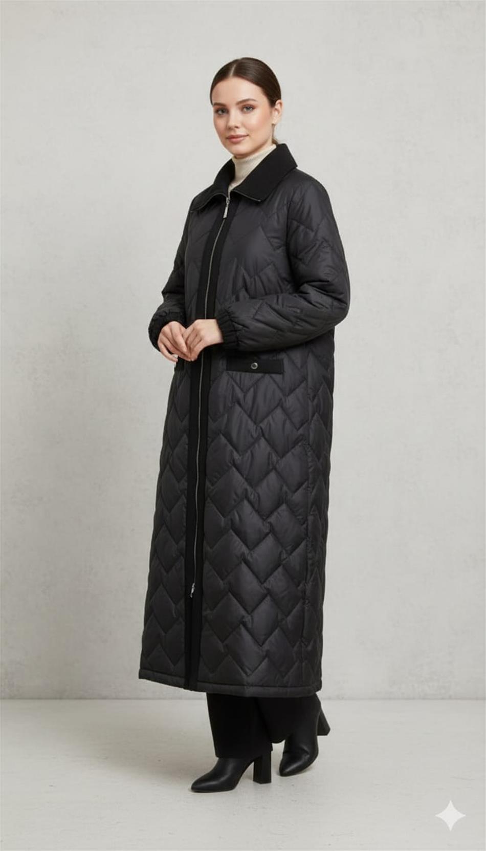 Yumşaq Liflə Doldurulmuş, Xüsusilə Ətraflı, Astarlı, Zamansız Palto/Gödəkçə - Qara