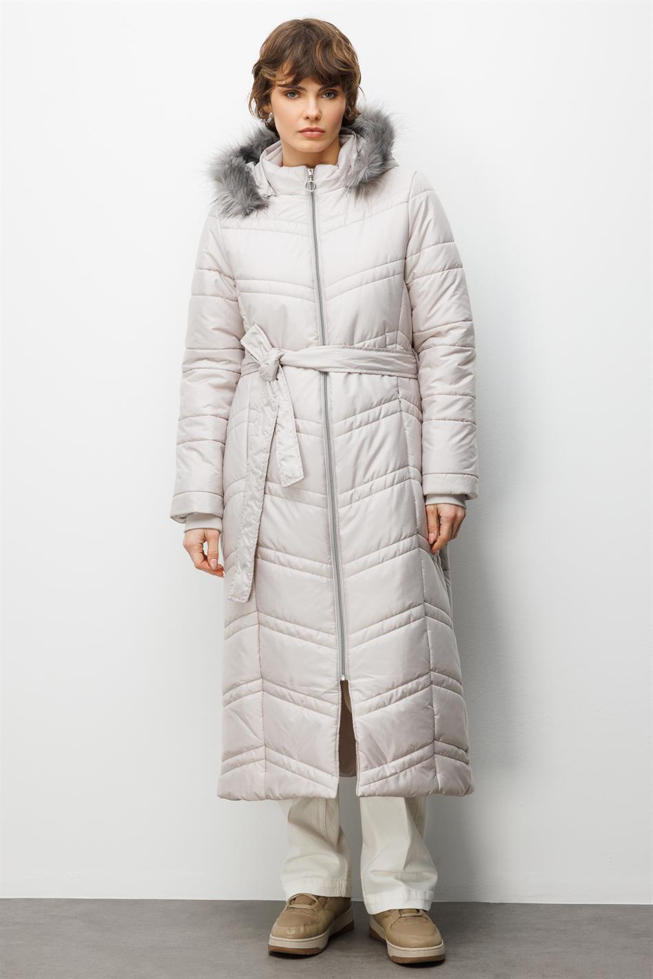 Zachte, met vezels gevulde, pluche jas met gedetailleerde voering, tijdloze uitstraling - Grijs