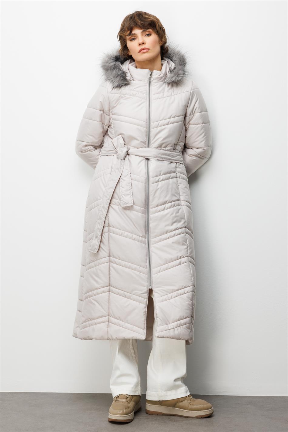 Zachte, met vezels gevulde, pluche jas met gedetailleerde voering, tijdloze uitstraling - Grijs