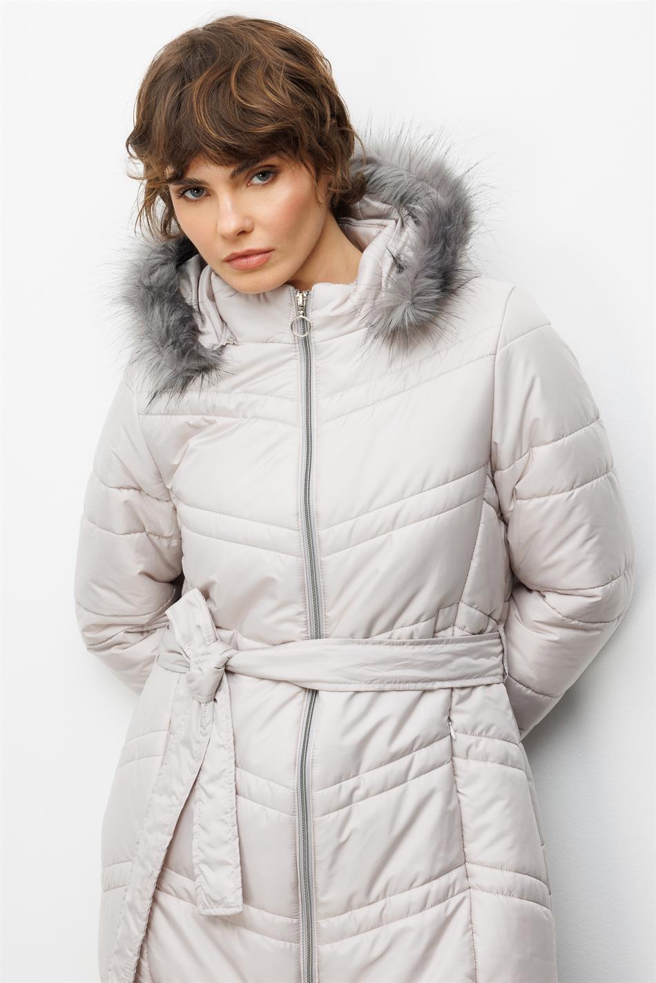 Zachte, met vezels gevulde, pluche jas met gedetailleerde voering, tijdloze uitstraling - Grijs