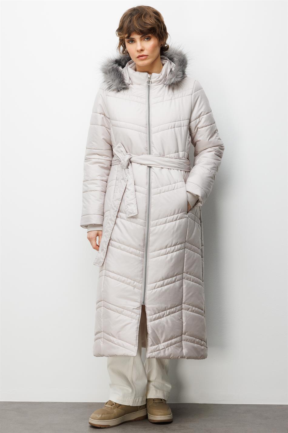 Zachte, met vezels gevulde, pluche jas met gedetailleerde voering, tijdloze uitstraling - Grijs