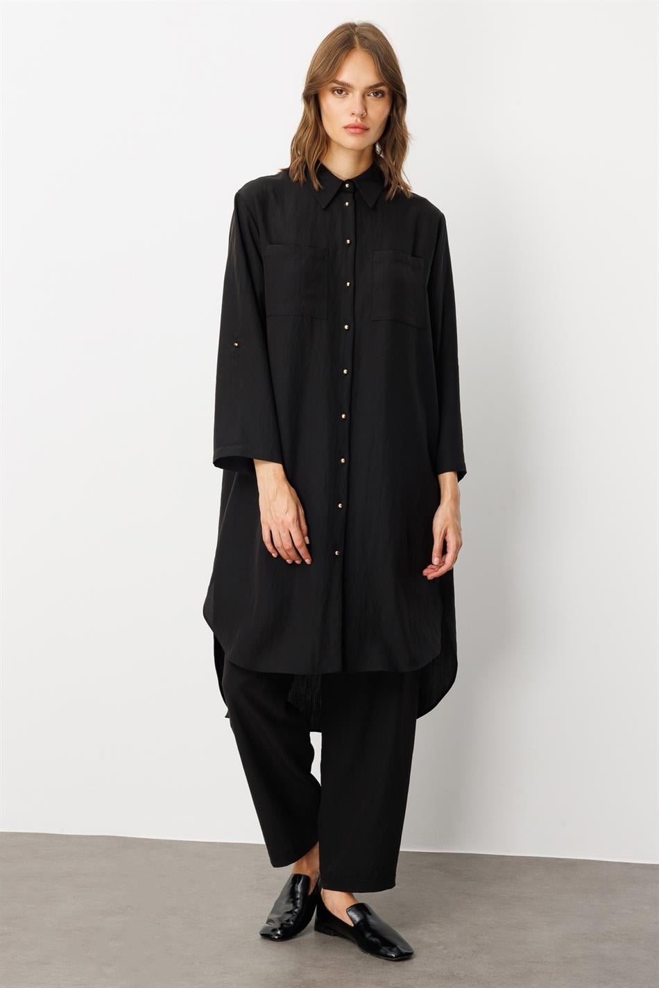 Yumşaq Modal (75% Miselyar) Tunika və Şalvar Dəsti - Qara