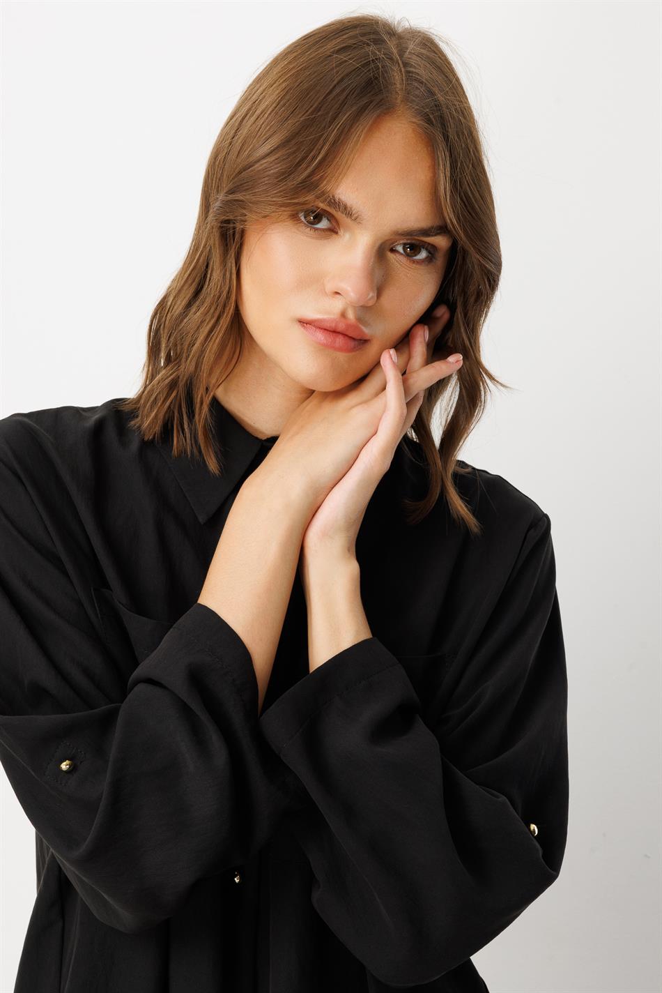 Yumşaq Modal (75% Miselyar) Tunika və Şalvar Dəsti - Qara