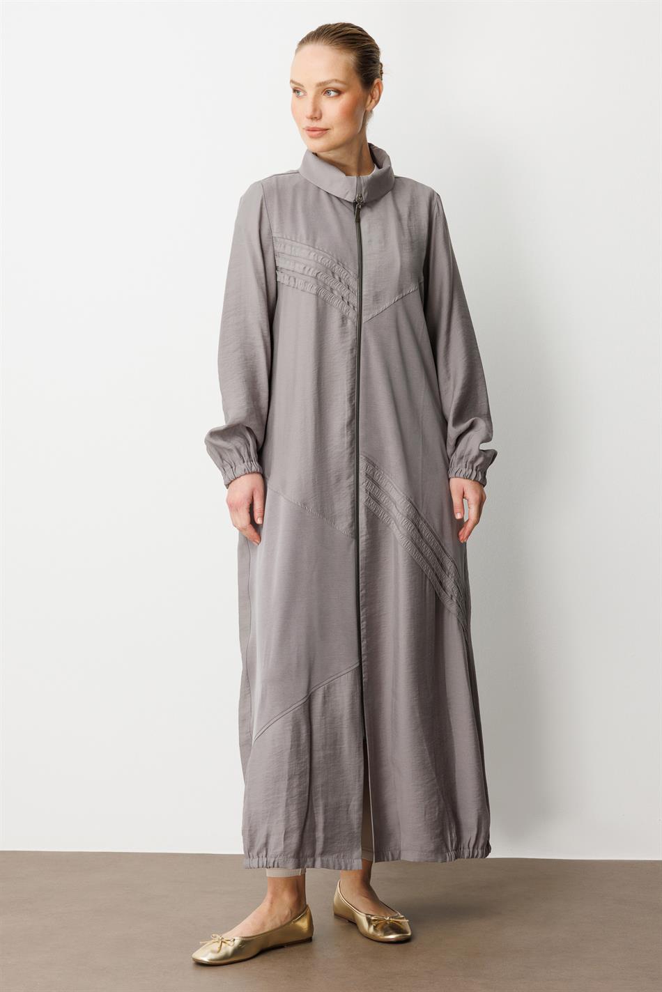 Zachte modal (90%) jas/abaya met elastische details - grijs
