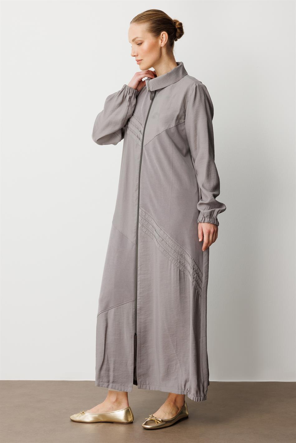 Zachte modal (90%) jas/abaya met elastische details - grijs