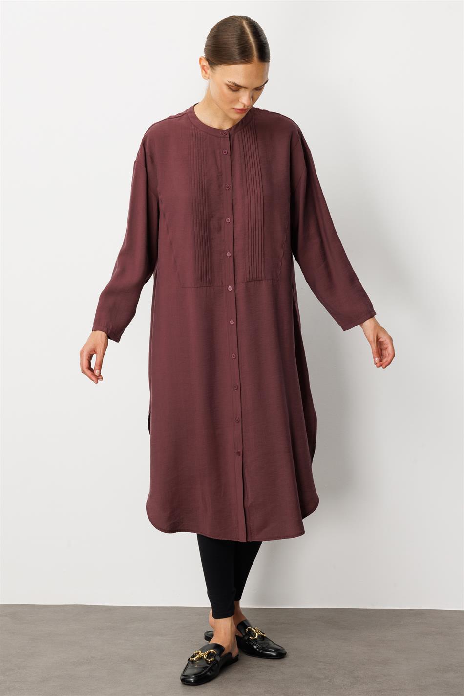 Soft Modal (%90) İçerikli Pili Kırımlı Detay Kap Ferace-Bordo