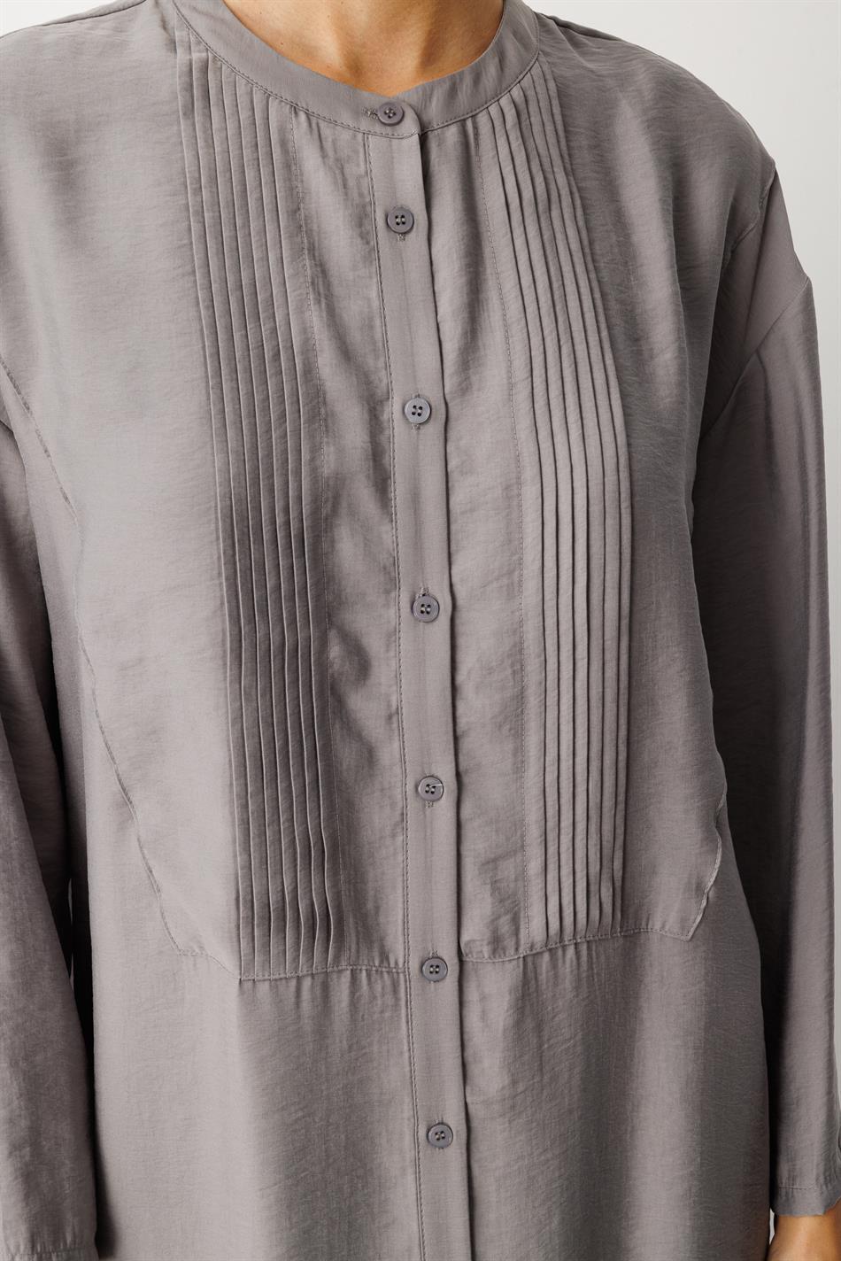 Soft Modal (%90) İçerikli Pili Kırımlı Detay Kap Ferace-Gri