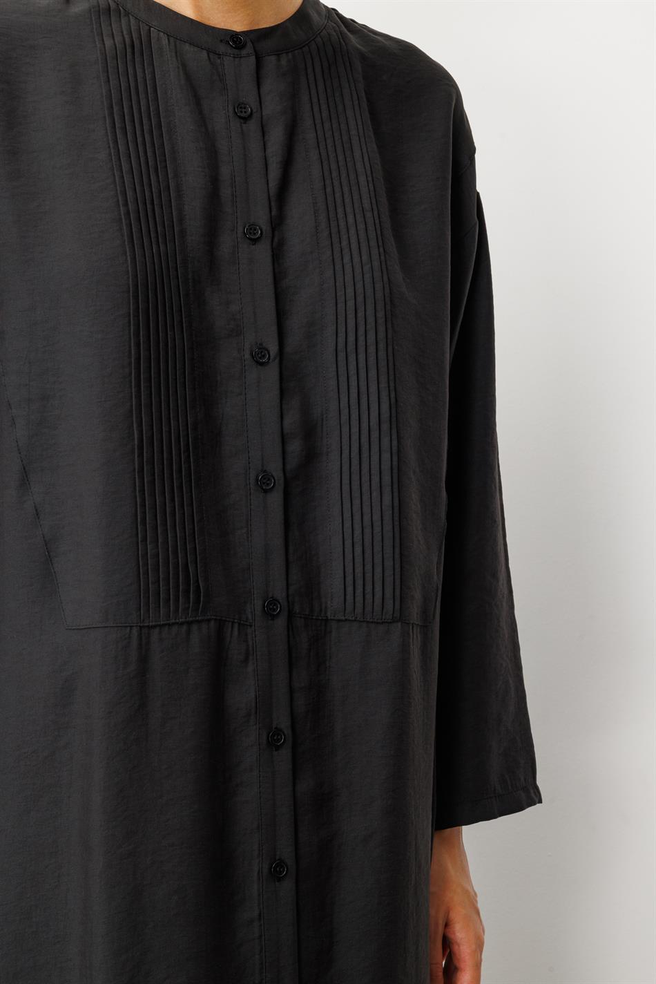 Soft Modal (%90) İçerikli Pili Kırımlı Detay Kap Ferace-Siyah