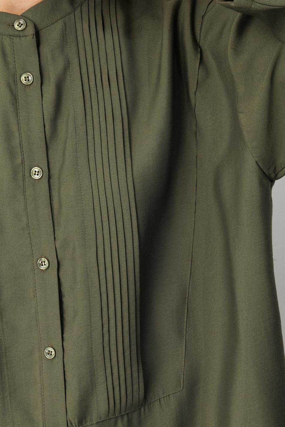 Soft Modal (%90) İçerikli Pili Kırımlı Detay Kap Ferace-Haki