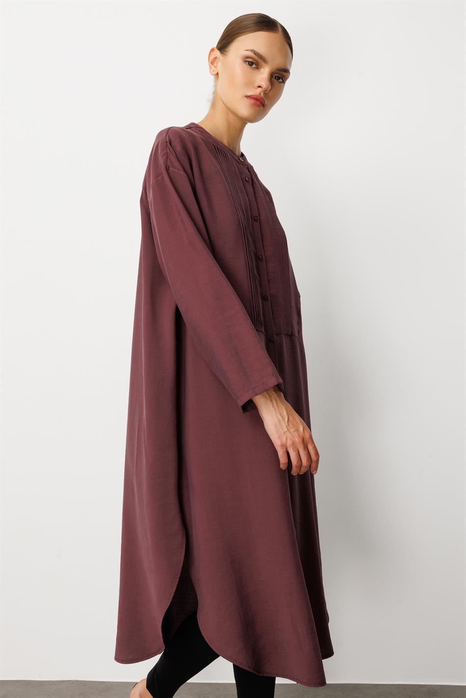 Soft Modal (%90) İçerikli Pili Kırımlı Detay Kap Ferace-Bordo