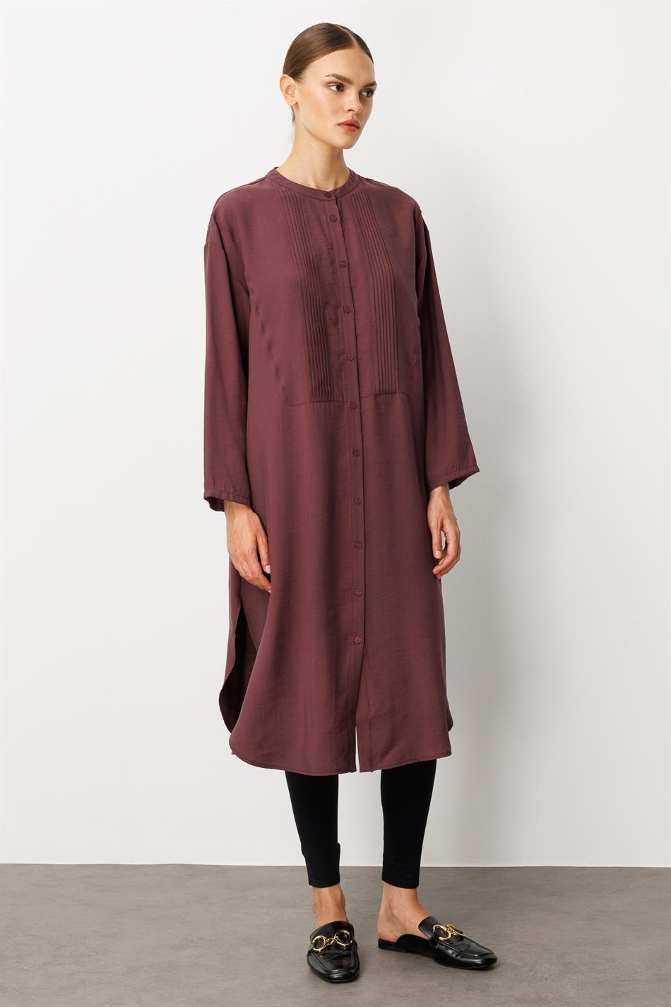 Soft Modal (%90) İçerikli Pili Kırımlı Detay Kap Ferace-Bordo