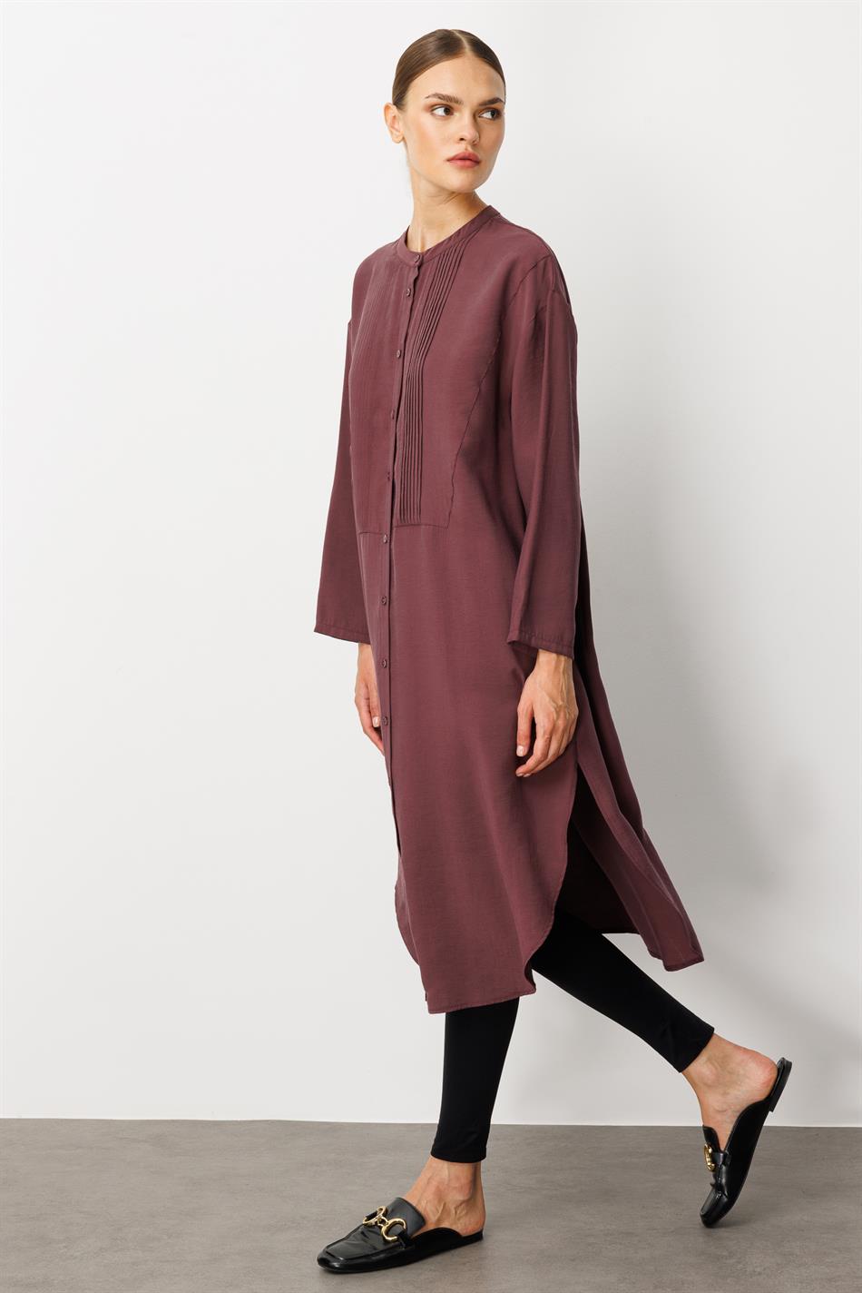 Soft Modal (%90) İçerikli Pili Kırımlı Detay Kap Ferace-Bordo