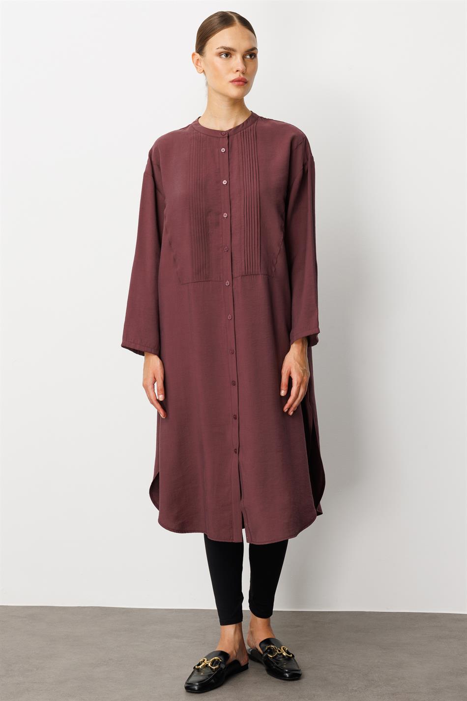 Soft Modal (%90) İçerikli Pili Kırımlı Detay Kap Ferace-Bordo