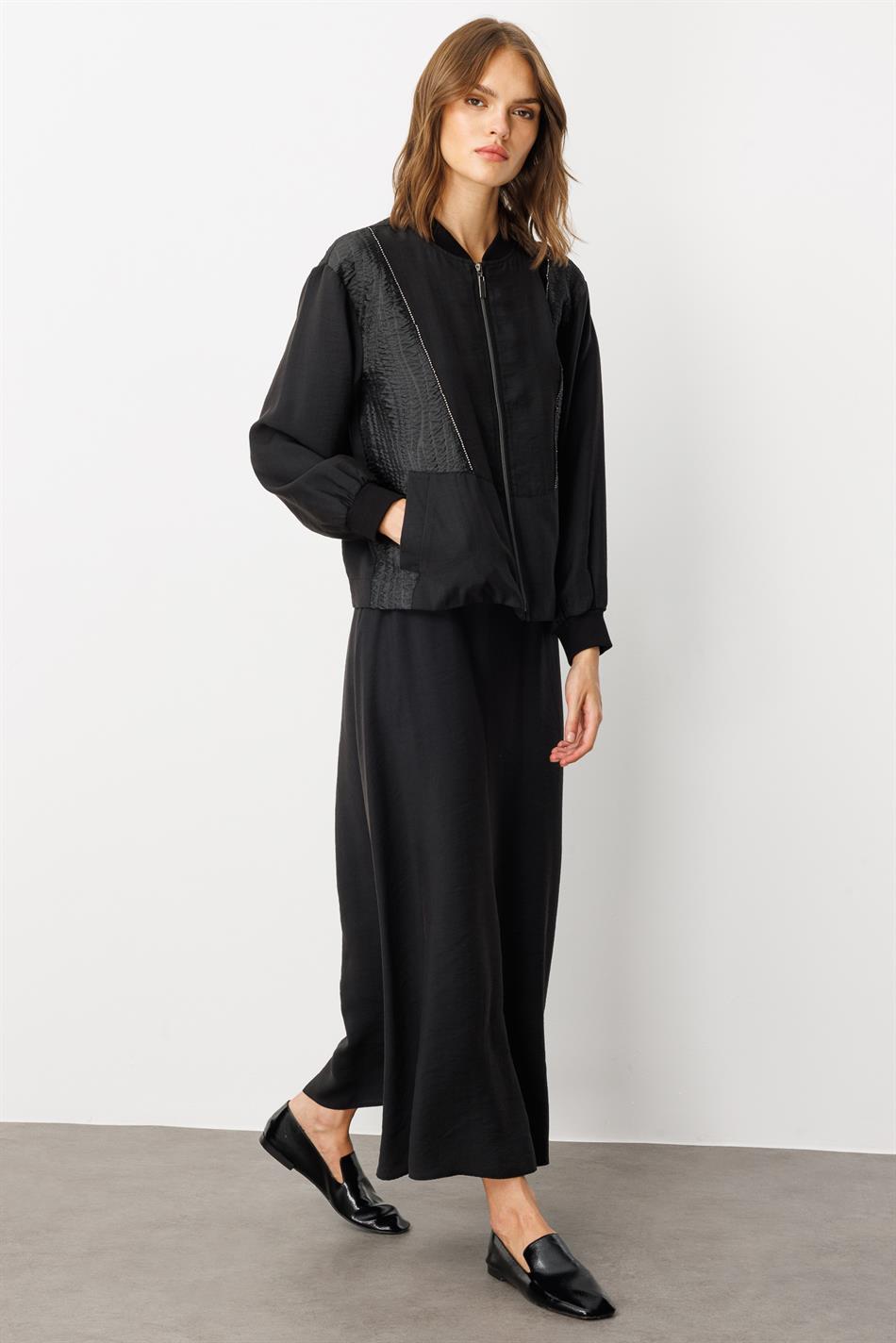 Jacquard jasje en rok set met zachte modal (90%) - Zwart