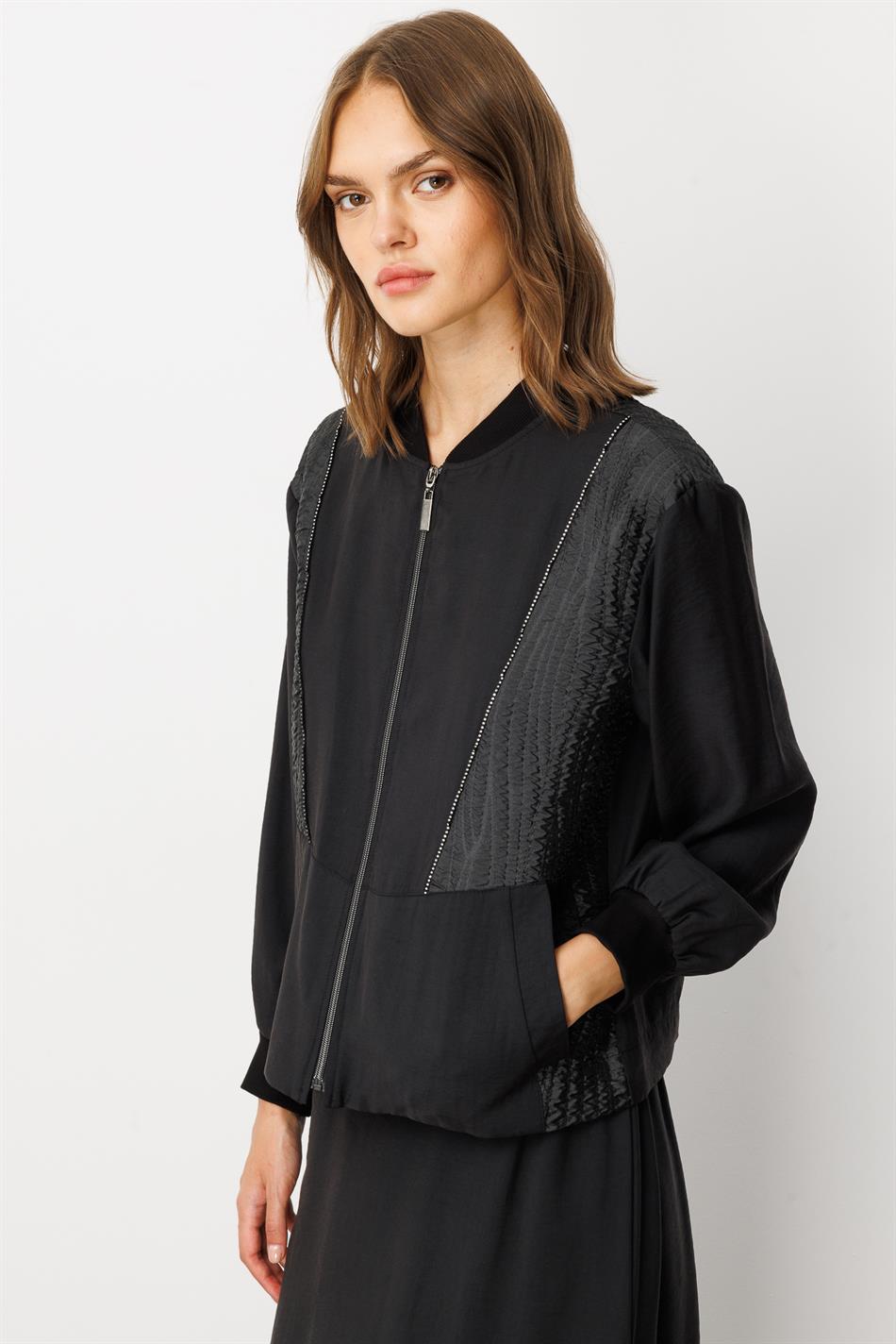 Jacquard jasje en rok set met zachte modal (90%) - Zwart