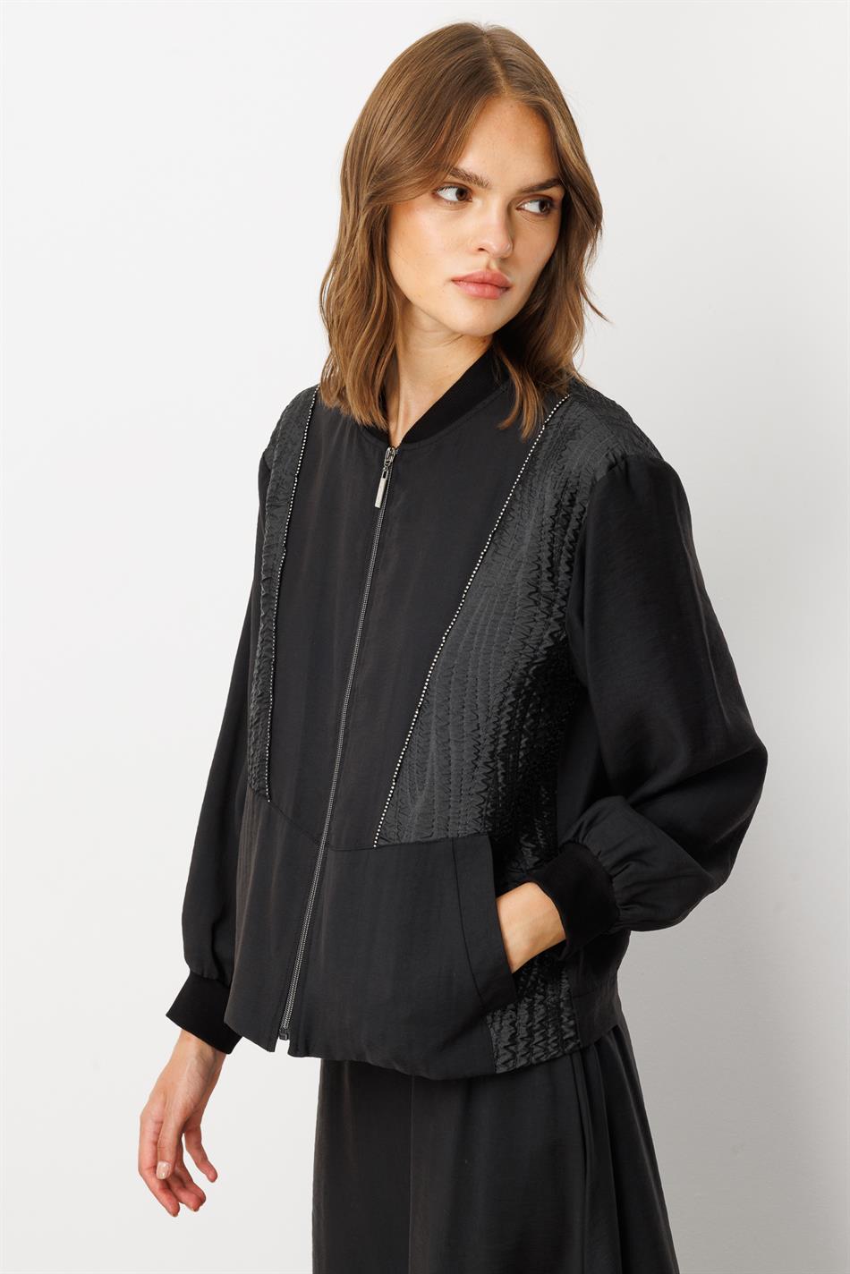 Jacquard jasje en rok set met zachte modal (90%) - Zwart