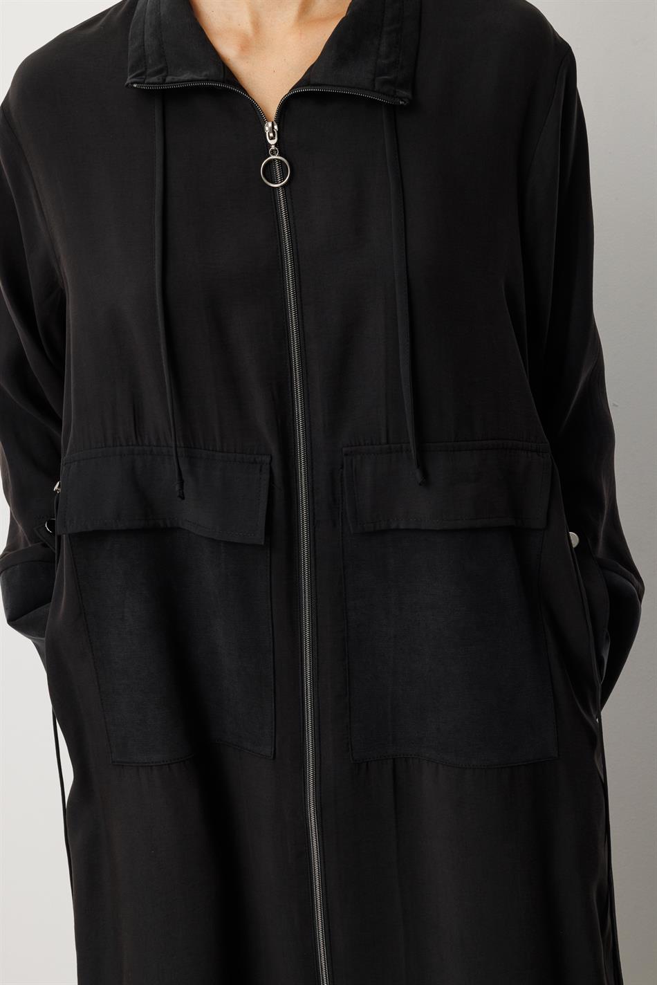 Soft Modal (%90 miccell doğal ) Garni Detay Kap/ Ferace-Siyah