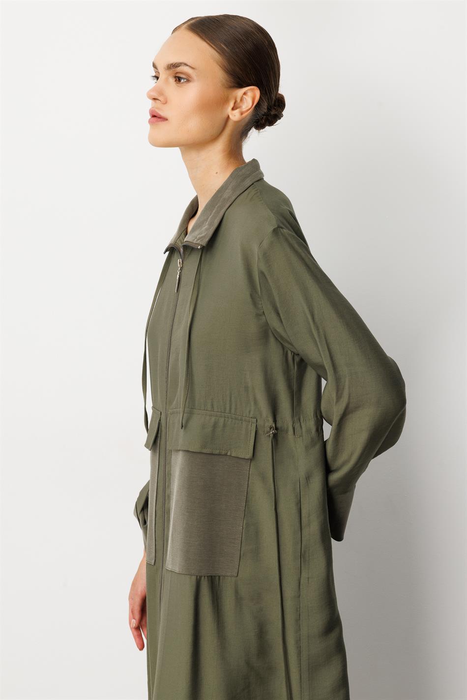 Soft Modal (%90 miccell doğal ) Garni Detay Kap/ Ferace-Haki