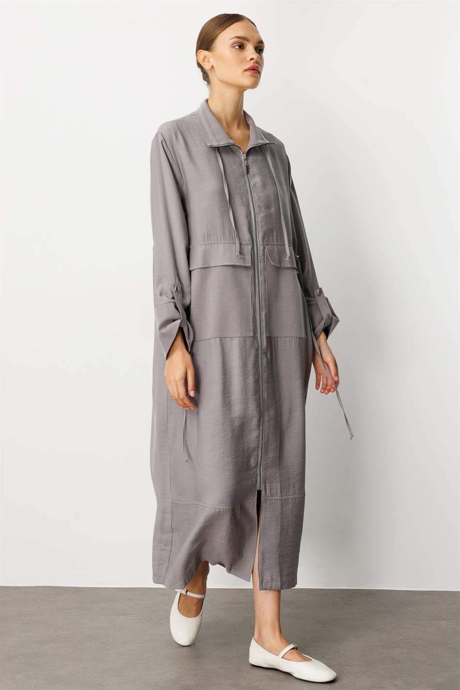 Soft Modal (%90 miccell doğal ) Garni Detay Kap/ Ferace-Gri