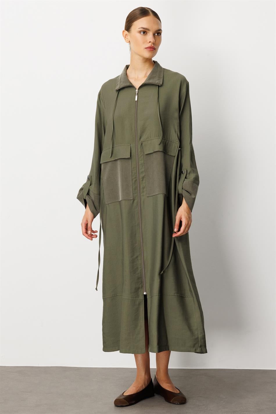 Soft Modal (%90 miccell doğal ) Garni Detay Kap/ Ferace-Haki