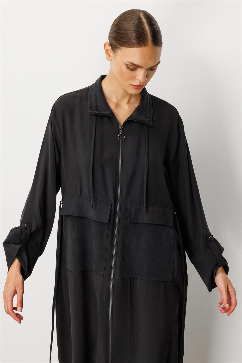 Soft Modal (%90 miccell doğal ) Garni Detay Kap/ Ferace-Siyah