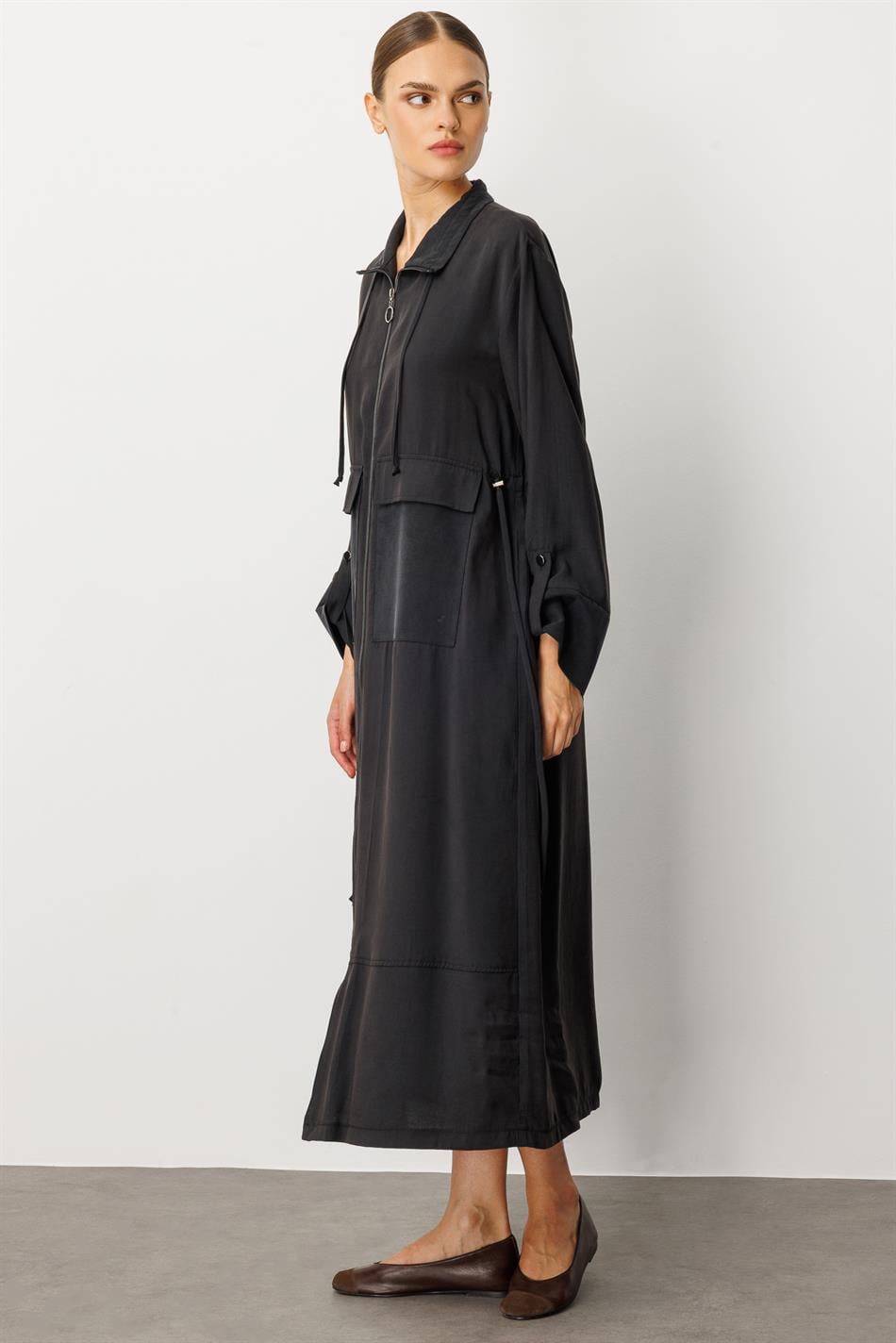 Soft Modal (%90 miccell doğal ) Garni Detay Kap/ Ferace-Siyah