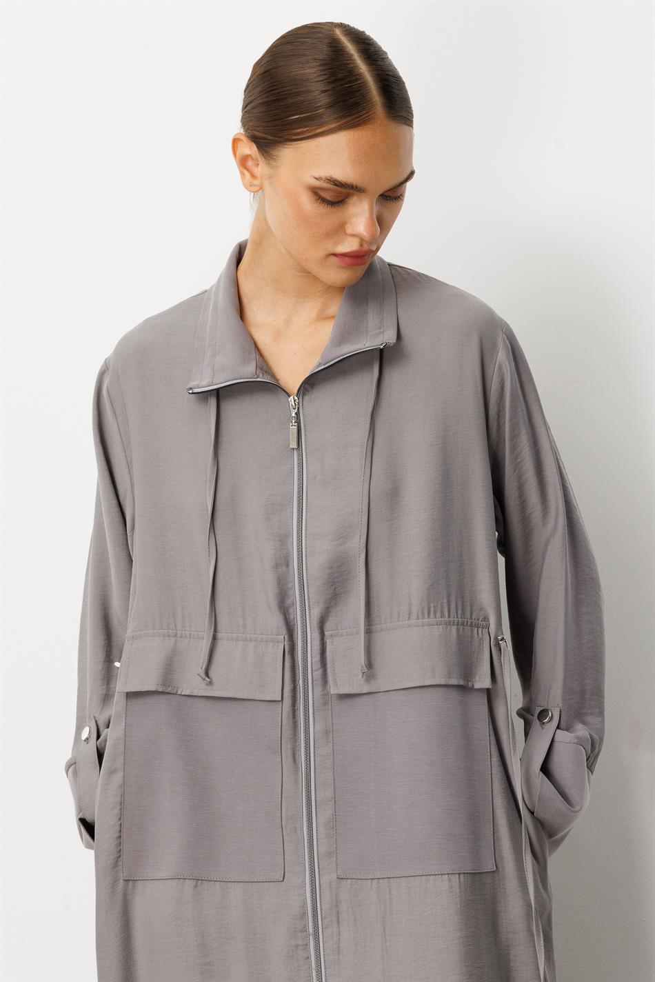 Soft Modal (%90 miccell doğal ) Garni Detay Kap/ Ferace-Gri