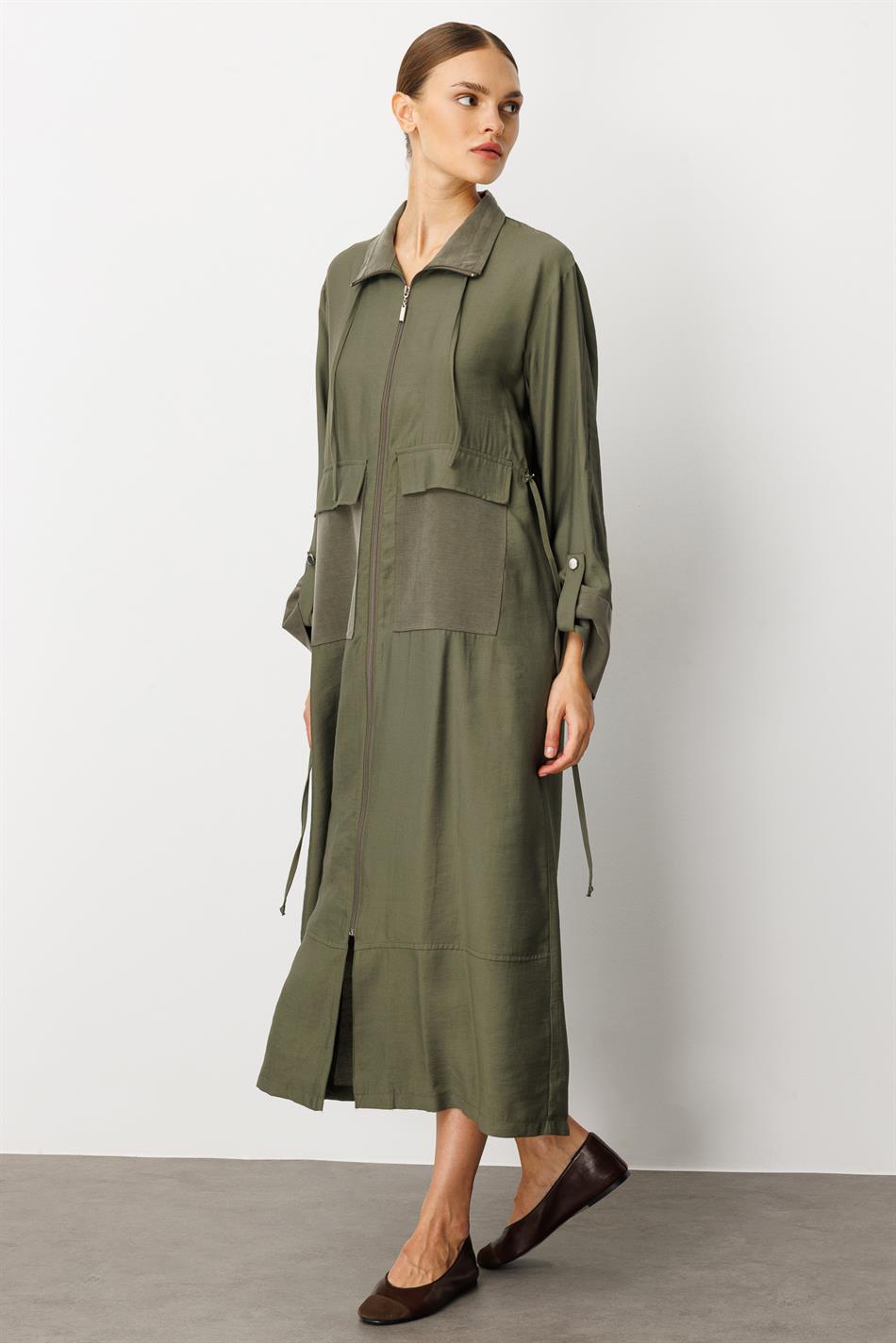 Soft Modal (%90 miccell doğal ) Garni Detay Kap/ Ferace-Haki