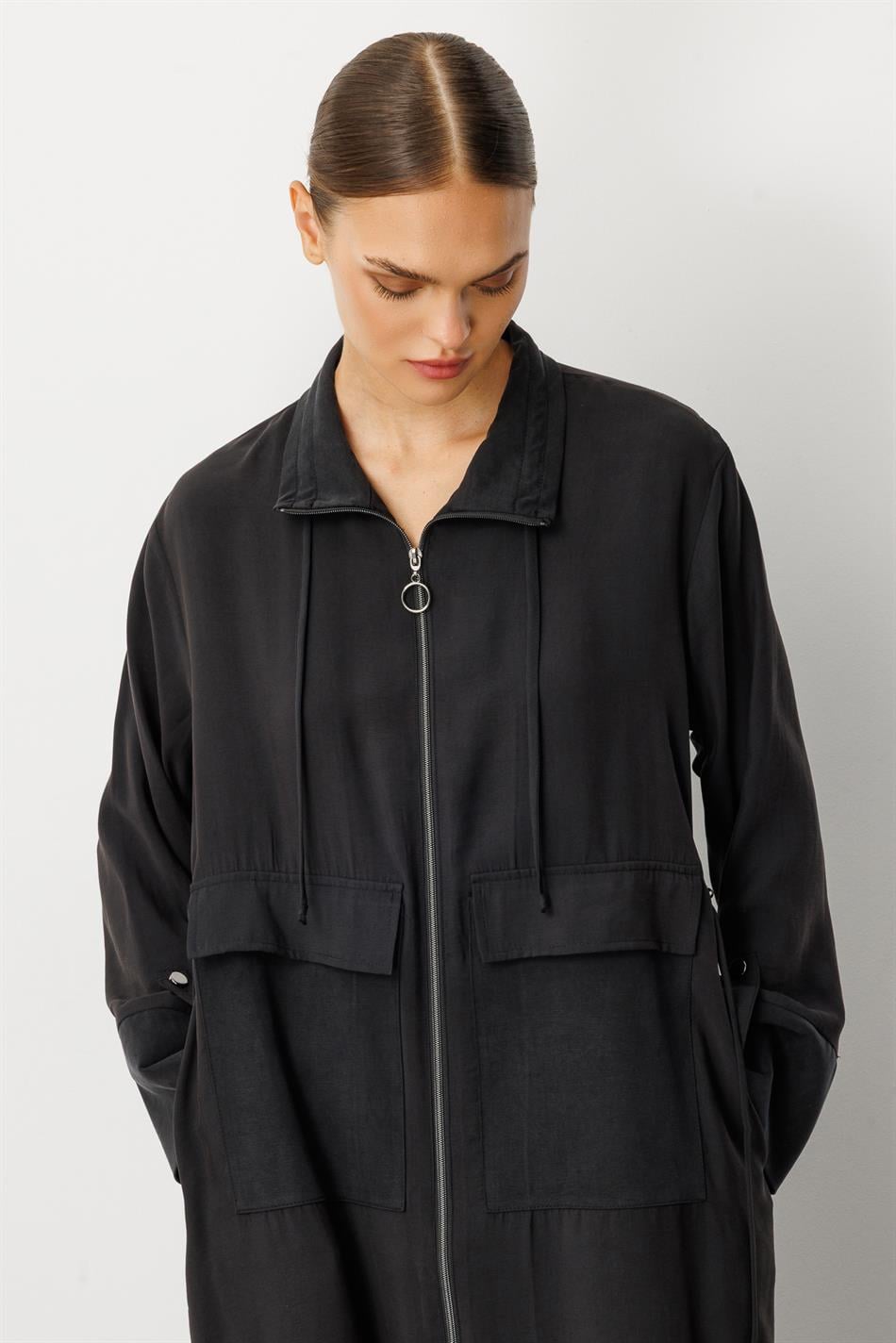 Soft Modal (%90 miccell doğal ) Garni Detay Kap/ Ferace-Siyah