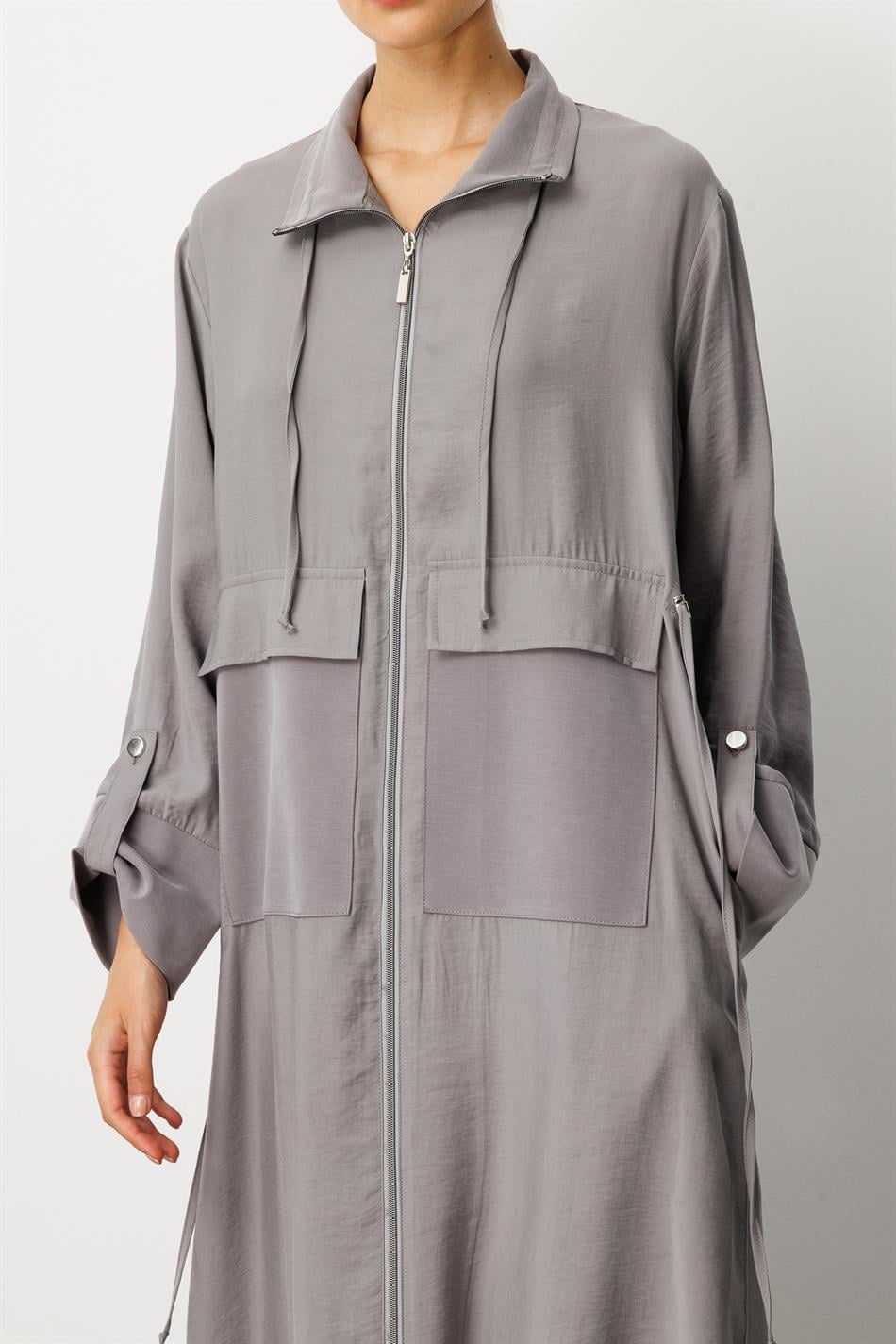 Soft Modal (%90 miccell doğal ) Garni Detay Kap/ Ferace-Gri