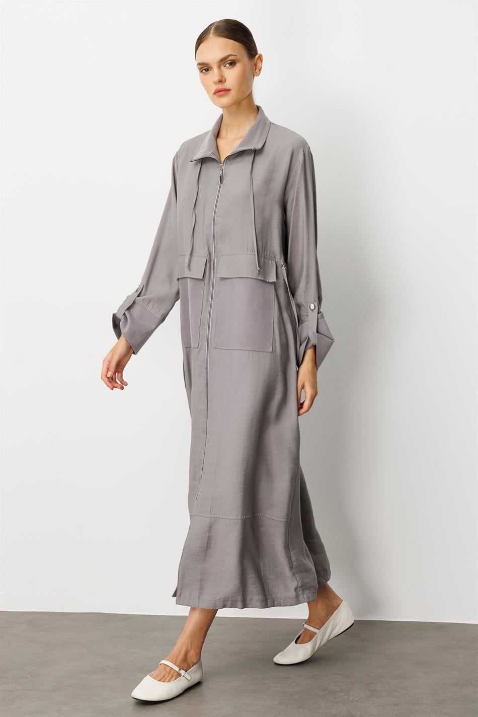 Soft Modal (%90 miccell doğal ) Garni Detay Kap/ Ferace-Gri