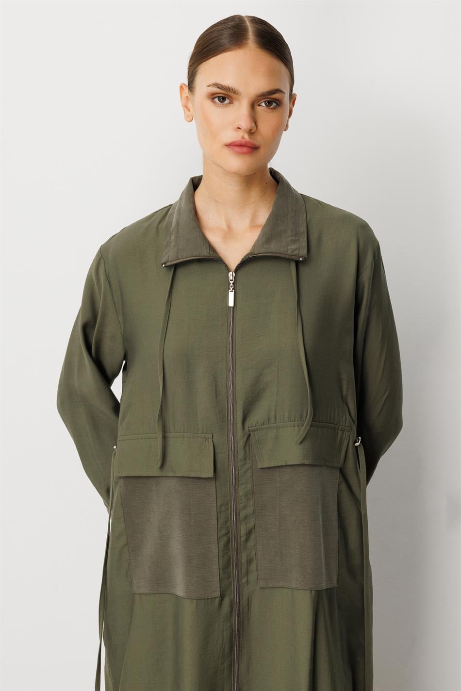 Soft Modal (%90 miccell doğal ) Garni Detay Kap/ Ferace-Haki