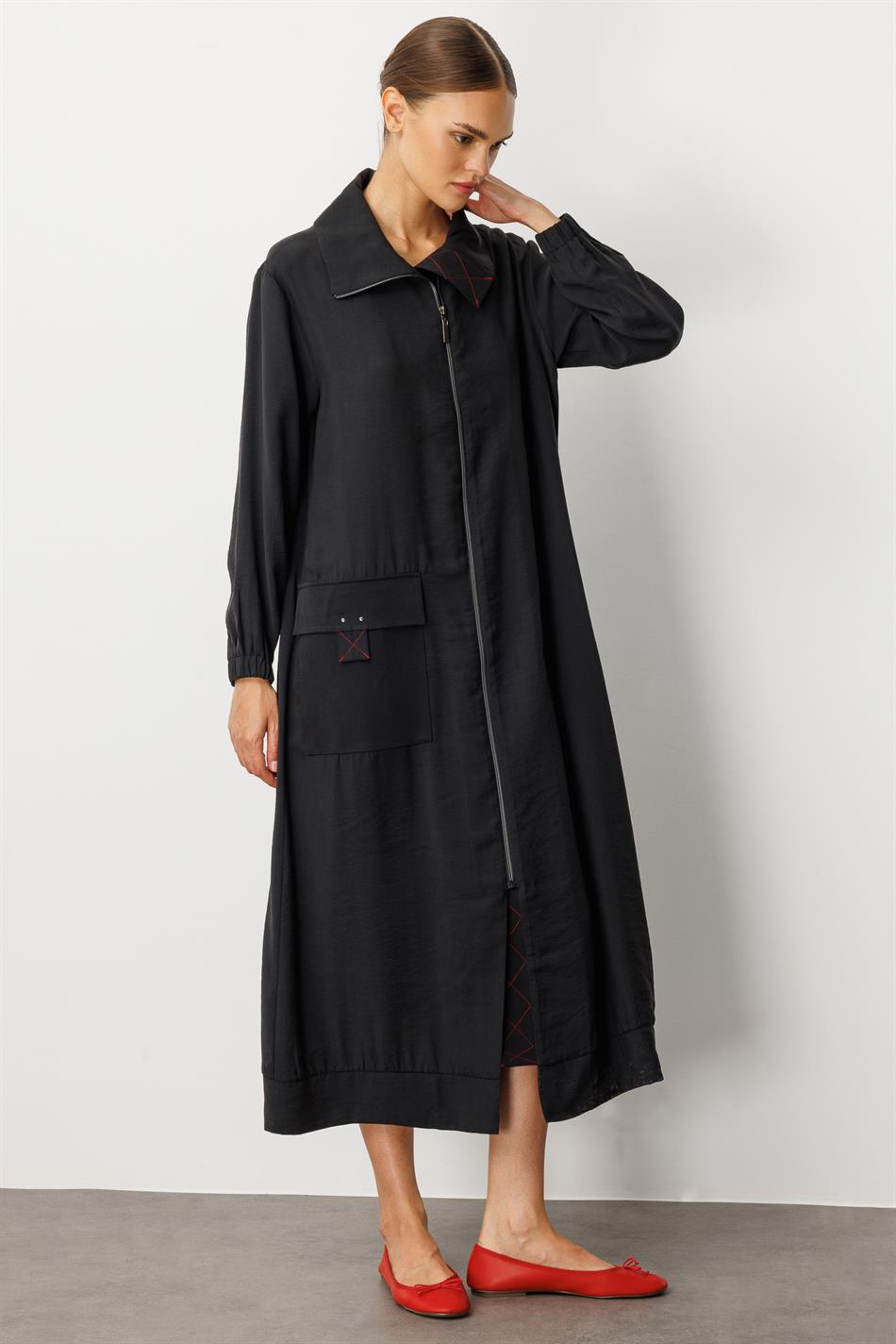 Yumşaq Modal (90% Modal tərkibli) Rouge Garni Ətraflı Cape Abaya - Qara