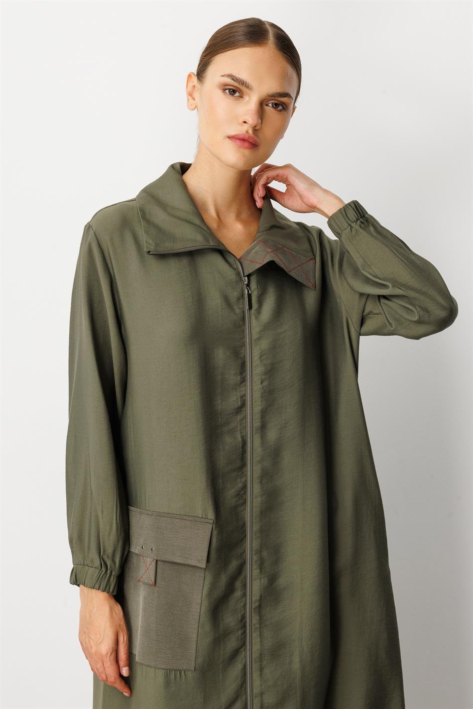 Yumşaq Modal (90% Modal tərkibli) Rouge Garni Ətraflı Cape Abaya - Xaki