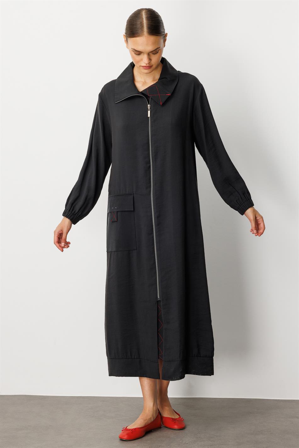 Yumşaq Modal (90% Modal tərkibli) Rouge Garni Ətraflı Cape Abaya - Qara