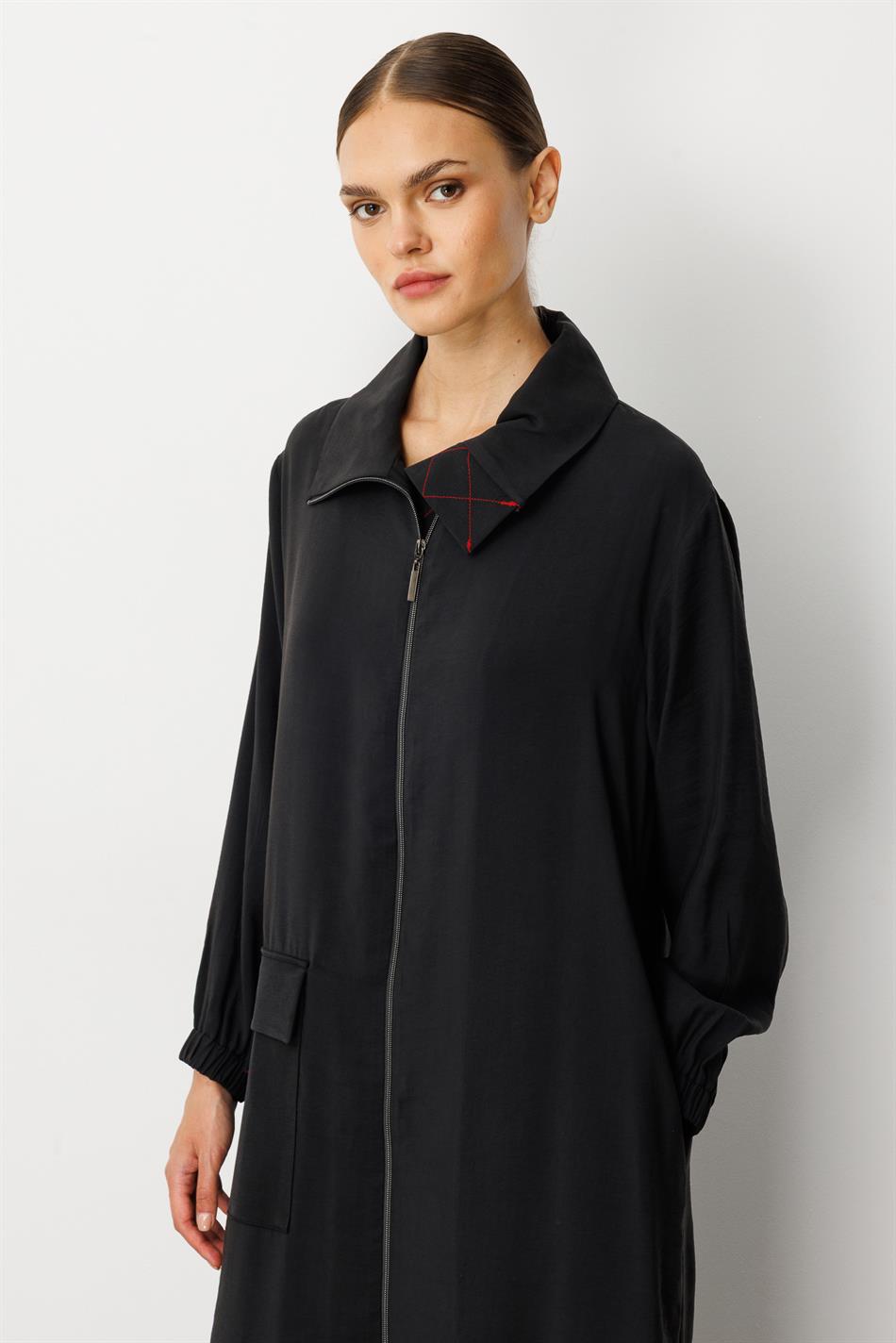 Yumşaq Modal (90% Modal tərkibli) Rouge Garni Ətraflı Cape Abaya - Qara