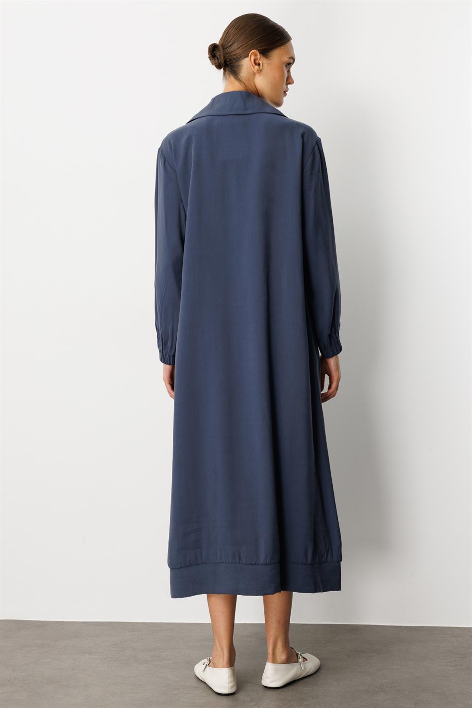 Yumşaq Modal (90% Modal tərkibli) Rouge Garni Ətraflı Burn Abaya - Tünd Göy