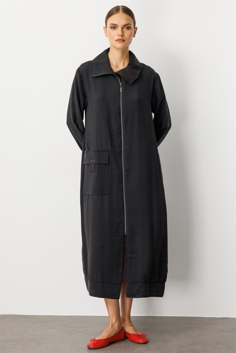 Yumşaq Modal (90% Modal tərkibli) Rouge Garni Ətraflı Cape Abaya - Qara