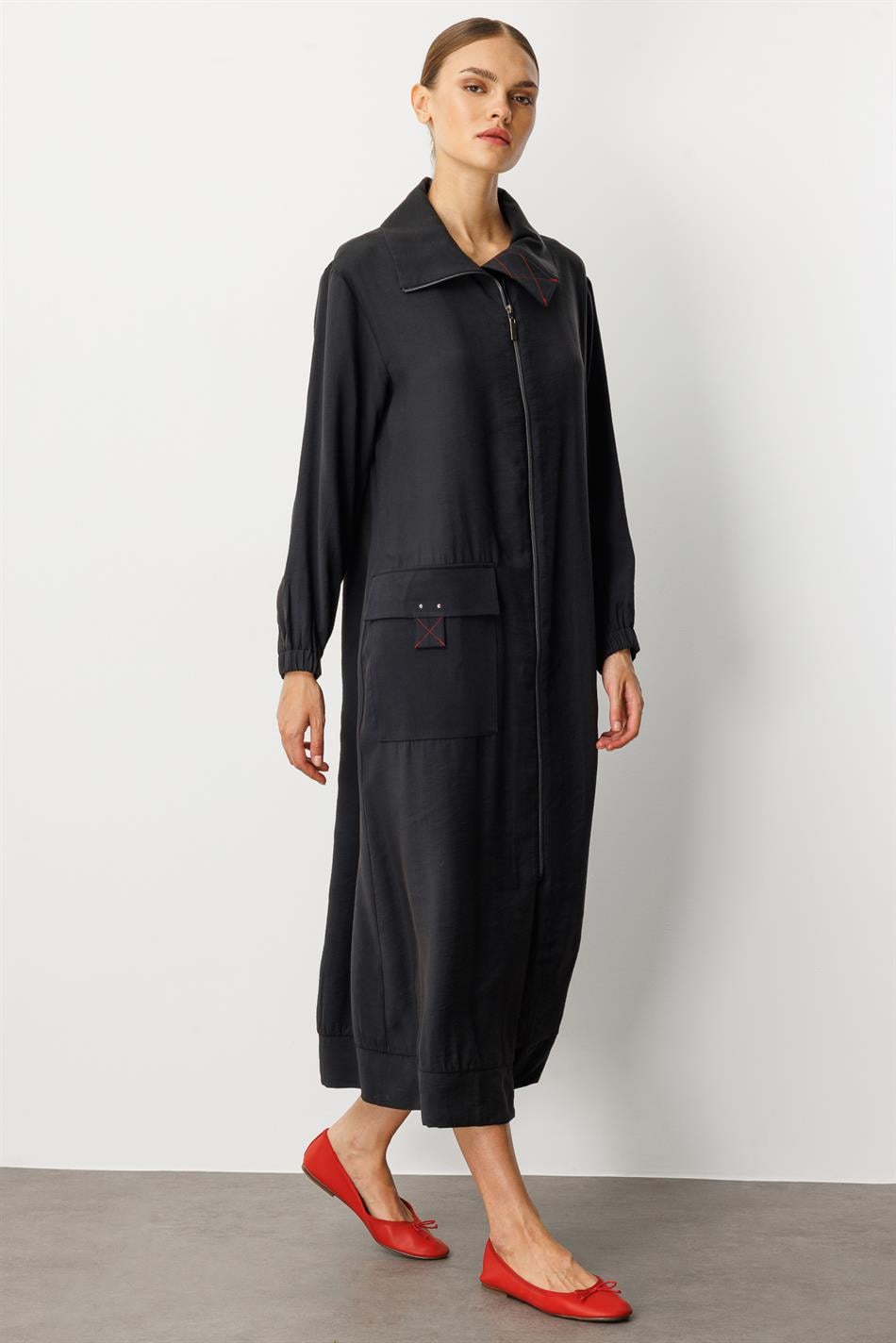 Yumşaq Modal (90% Modal tərkibli) Rouge Garni Ətraflı Cape Abaya - Qara