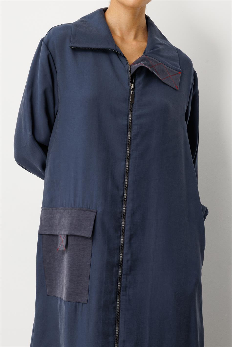 Yumşaq Modal (90% Modal tərkibli) Rouge Garni Ətraflı Burn Abaya - Tünd Göy