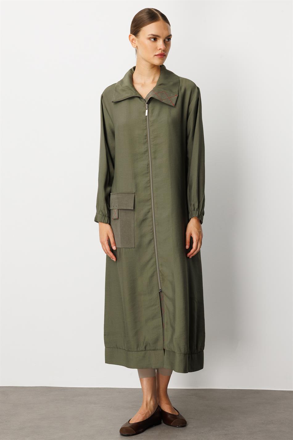 Yumşaq Modal (90% Modal tərkibli) Rouge Garni Ətraflı Cape Abaya - Xaki